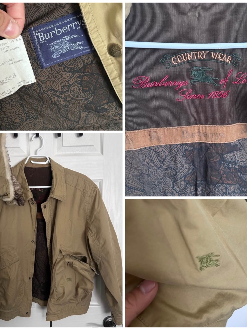 Burberry Men’s Khaki Lightweight Bomber Jacket with Paisley Lining